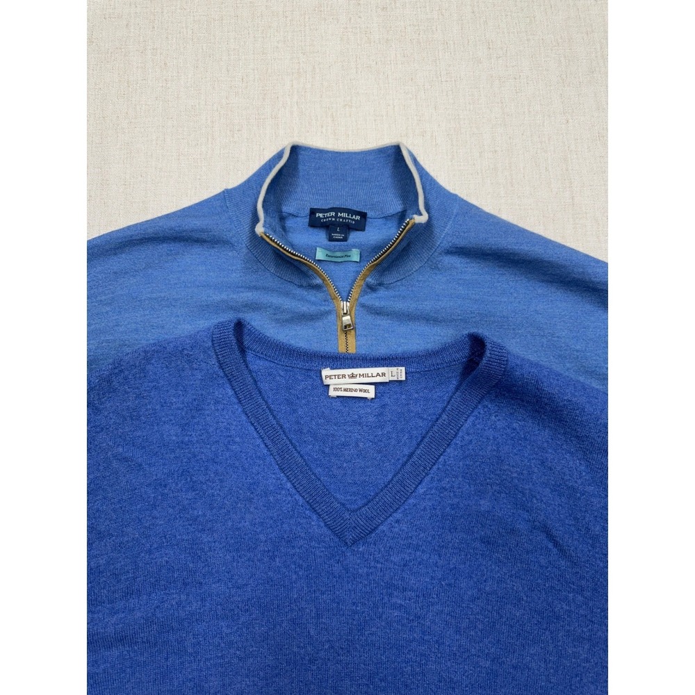 Peter Millar Mens Sweater Lot of 2 Wool Crown Crafted Blue Quarter Zip Large